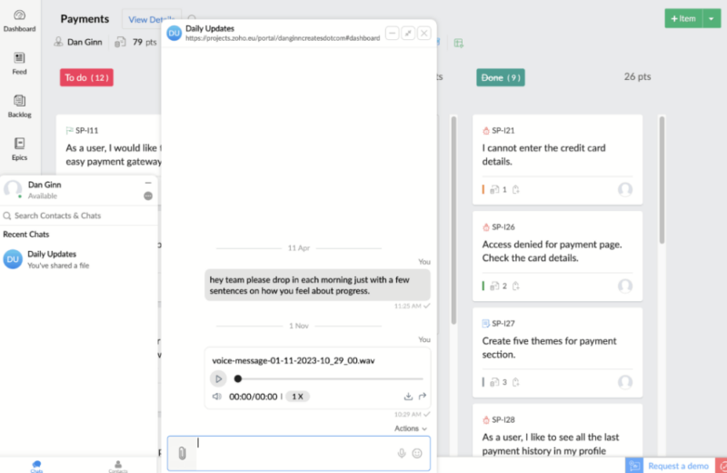 zoho sprints chat