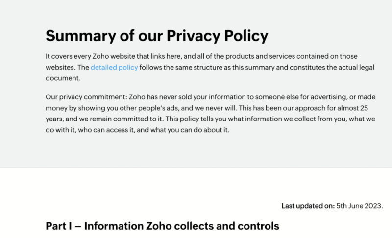 zoho sprints privacy