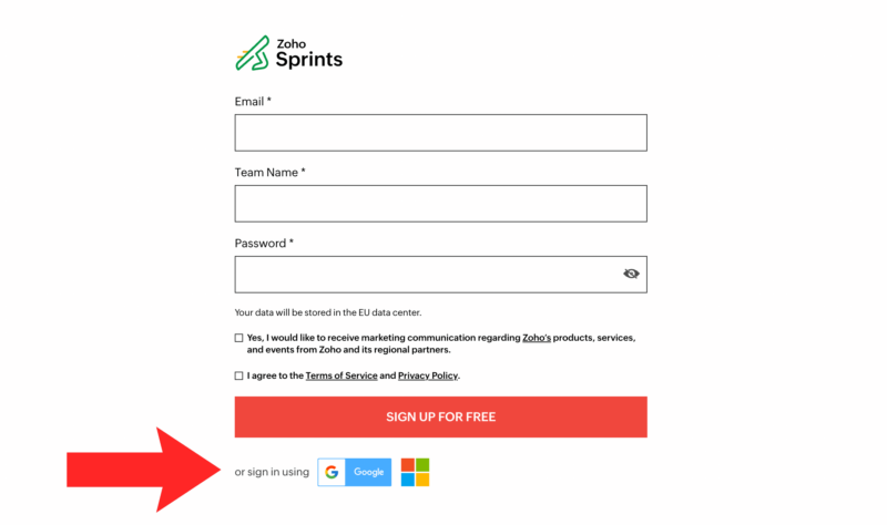 zoho sprints sign up