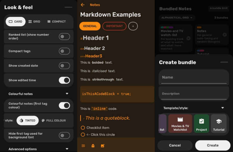 Bundled-Notes-interface Bundled Notes interface
