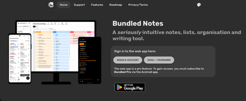 Bundled Notes web pages