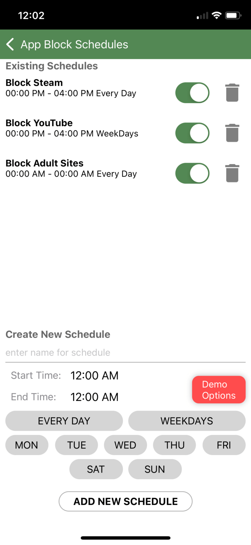 MMGuardian’s app block schedule