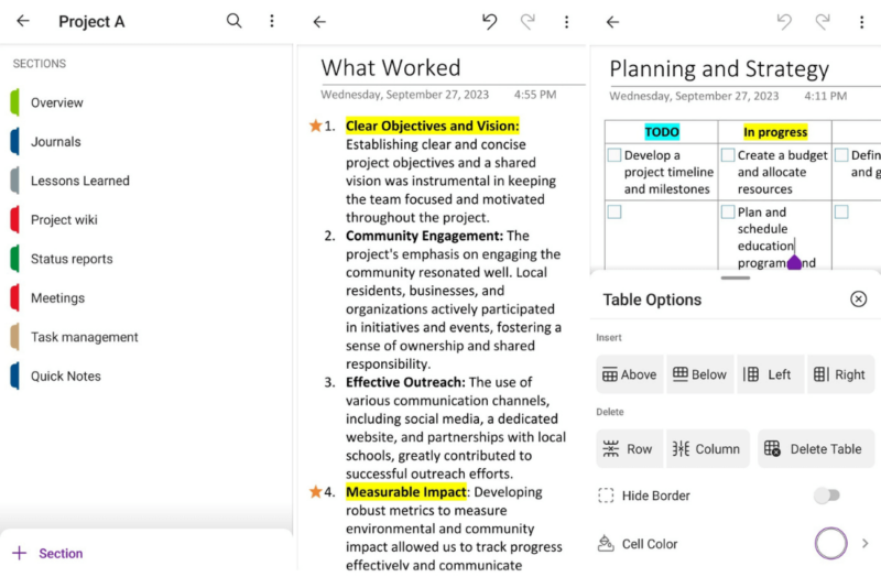 OneNote-interface OneNote interface