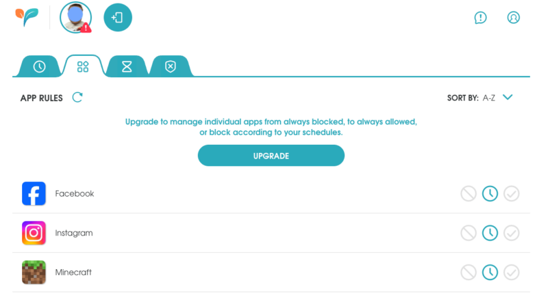 OurPact rules dashboard