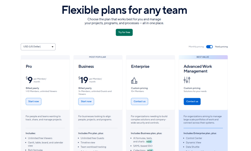 SmartSheet Pricing List