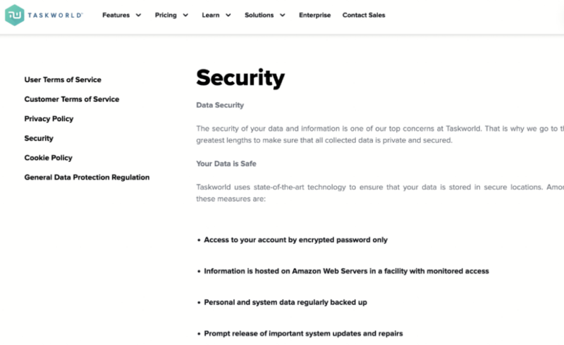 taskworld security