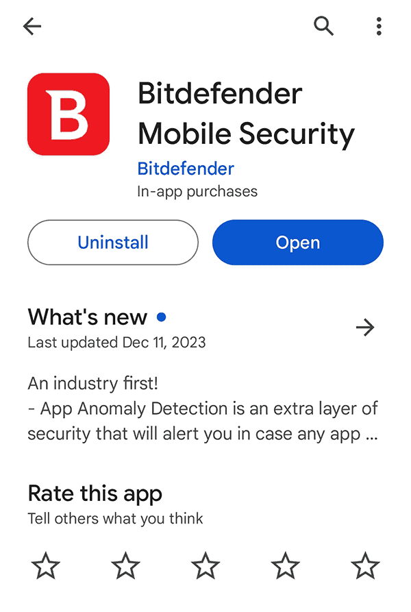 Bitdefender in the Play Store