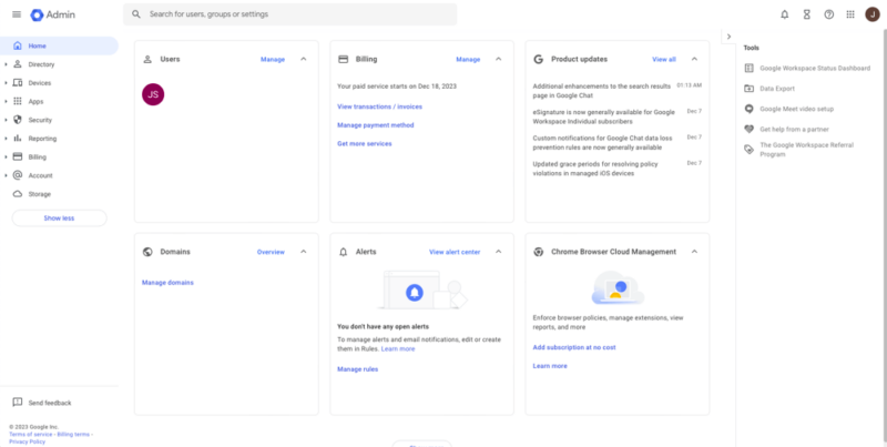 google workspace admin console