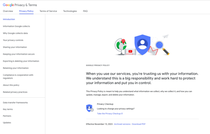 google workspace privacy policy