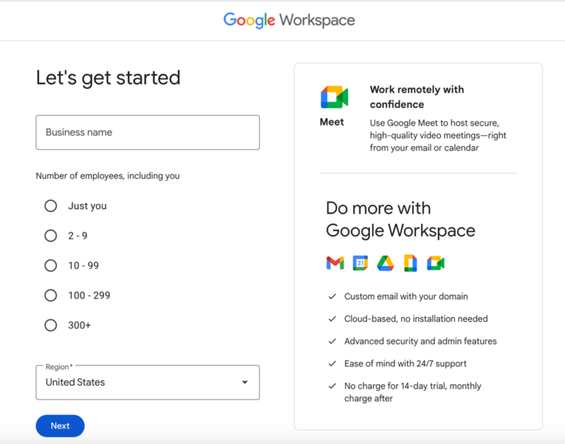 google workspace team size