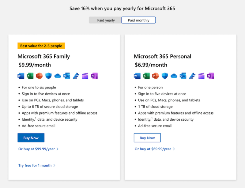 microsoft 365 home pricing