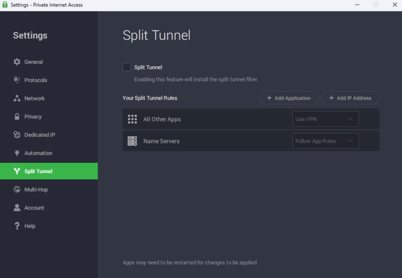 pia split tunneling