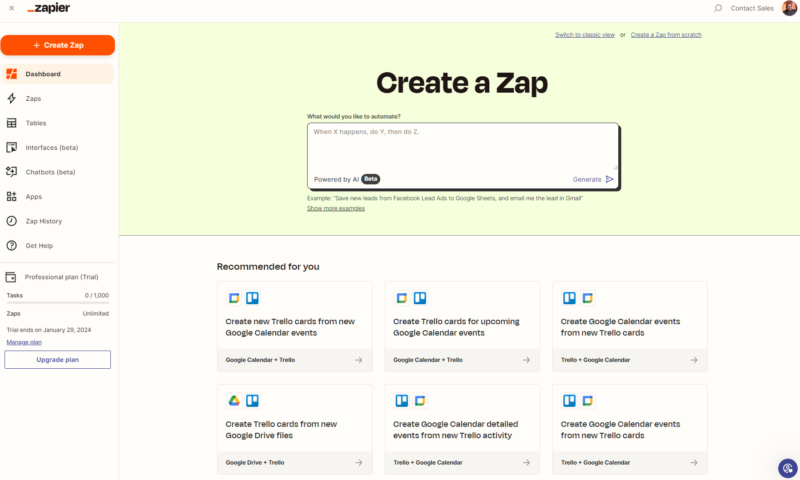 zapier dashboard