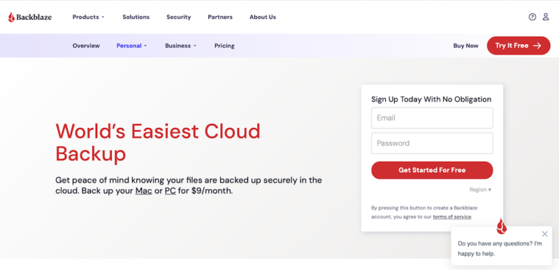 Backblaze homepage