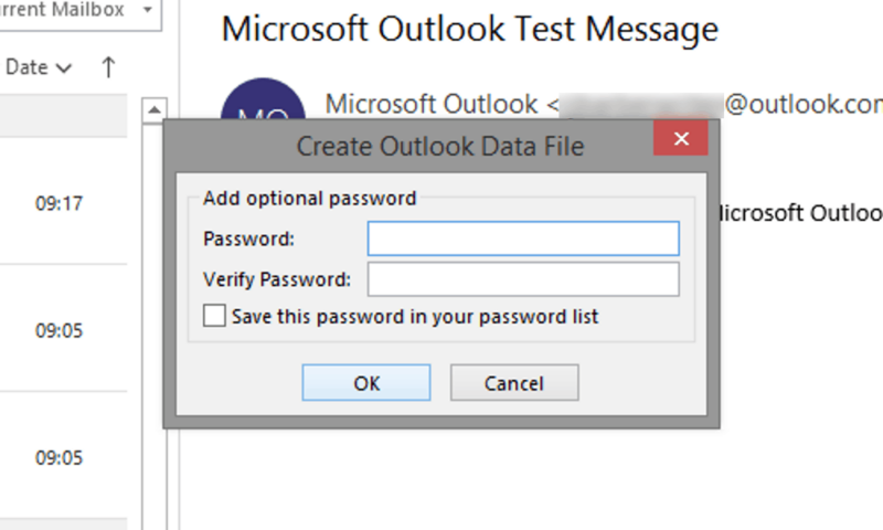 Outlook Client Export Password