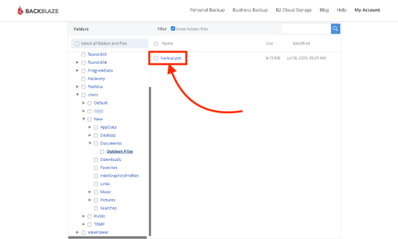 backblaze-check-outlook-file
