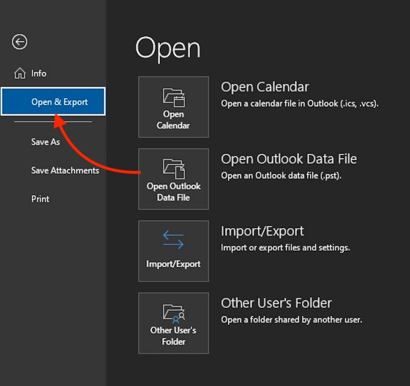 outlook open and export_function