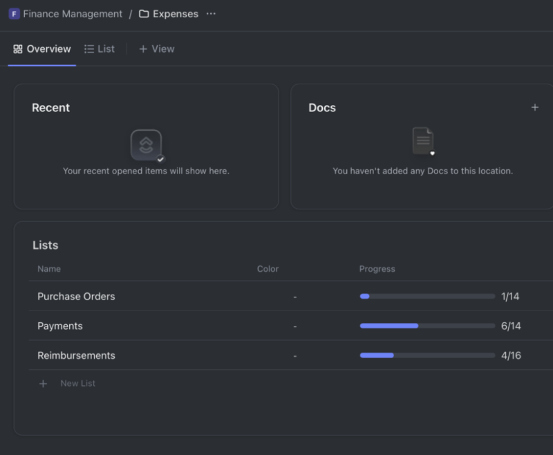 Clickup finance template