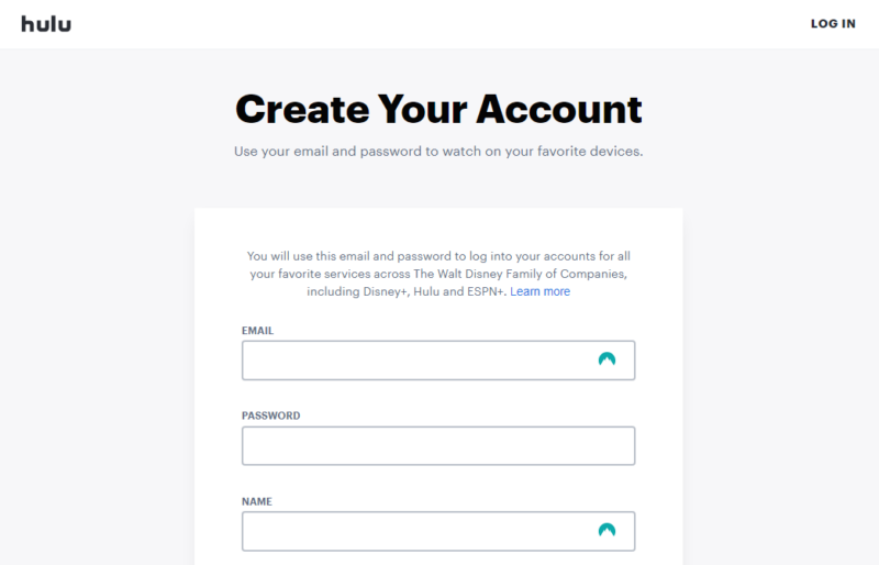 Create Hulu free account