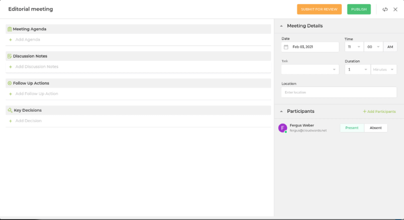 ntask review meeting options