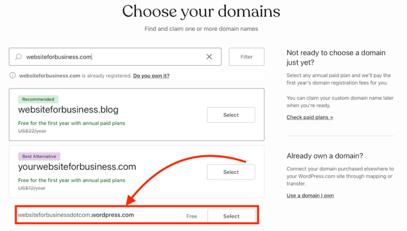 wordpress choosing domain name