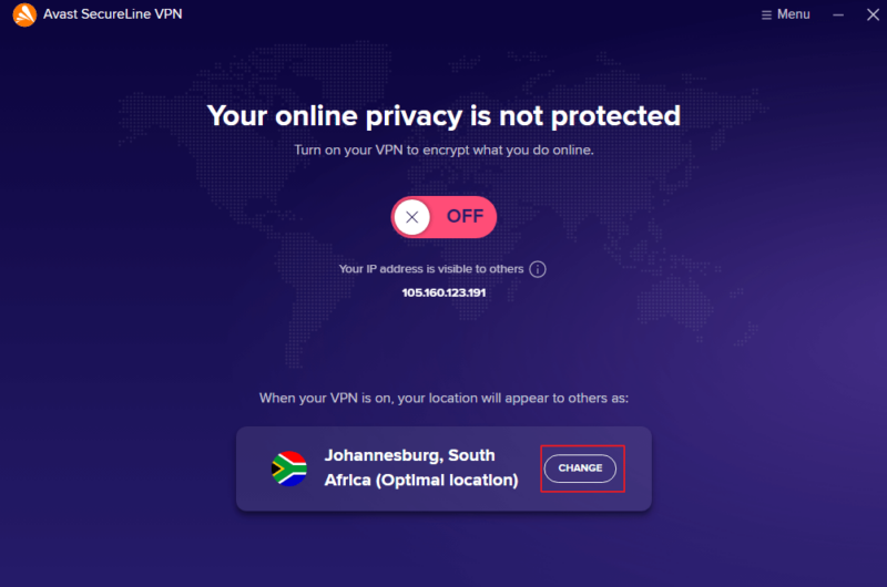 avast secureline vpn ui