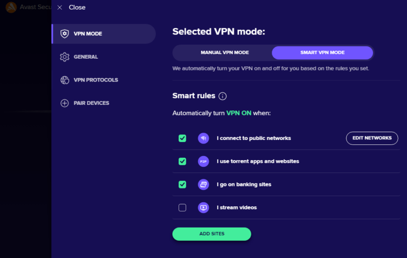 avast vpn mode