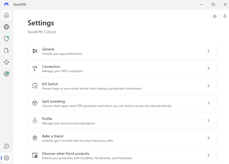 NordVPN UI Settings