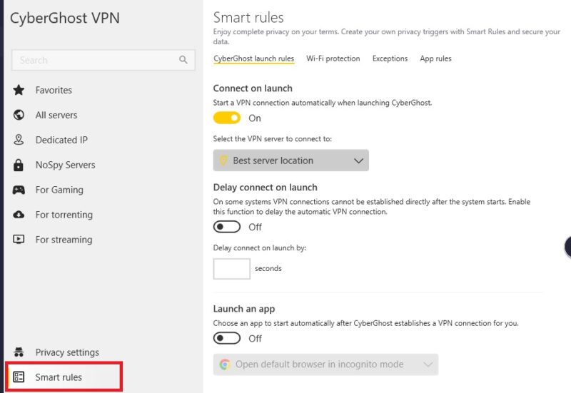 cyberghost features smart rules