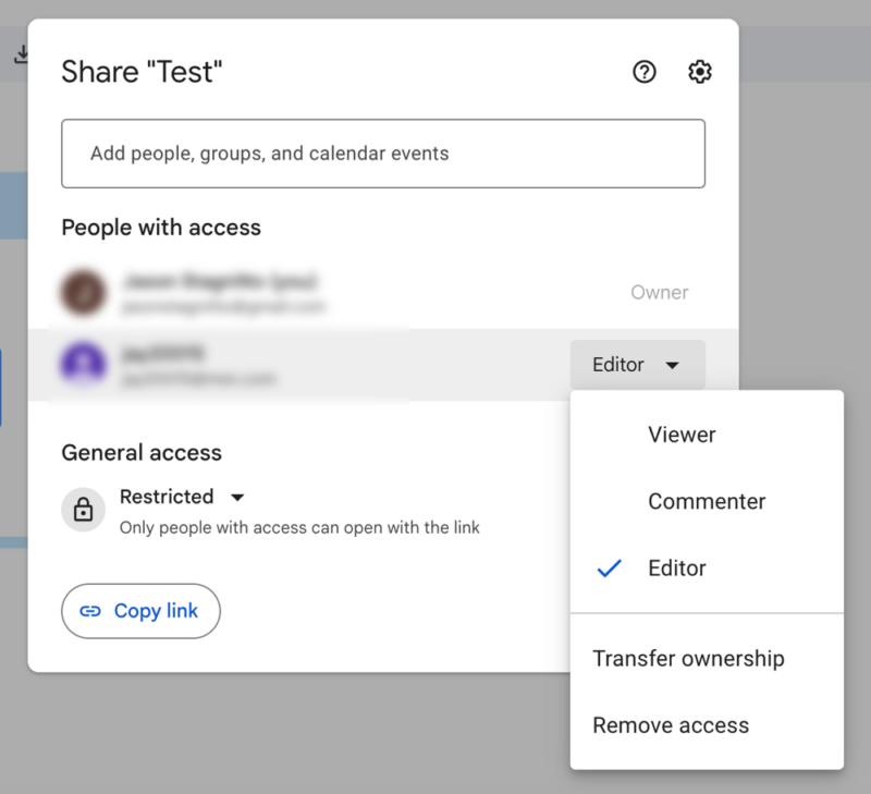 google drive share permissions
