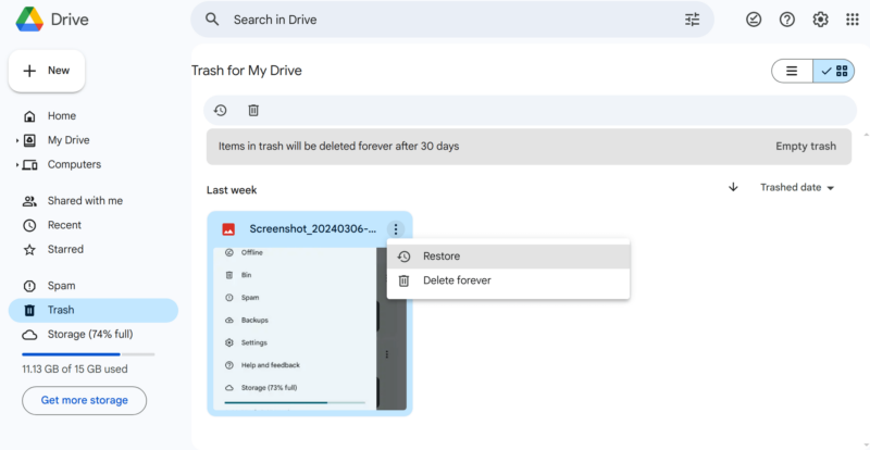 google drive restore deleted files 