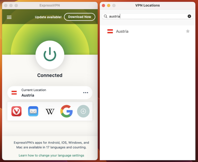 expressvpn connected austria