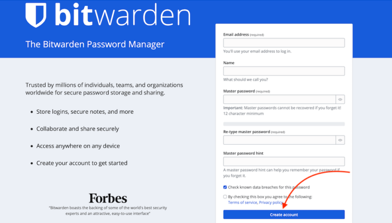 bitwarden sign up