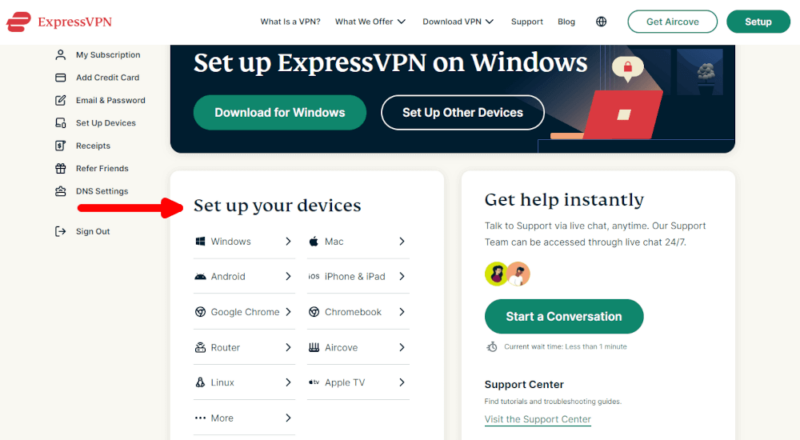 expressvpn account device download options