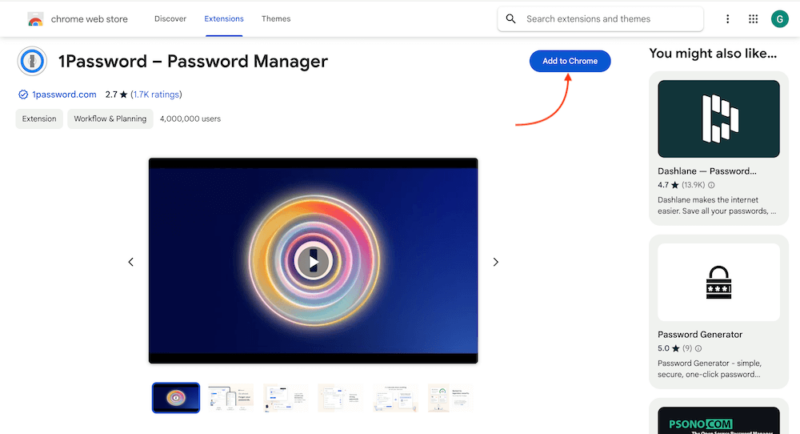 1password chrome web store