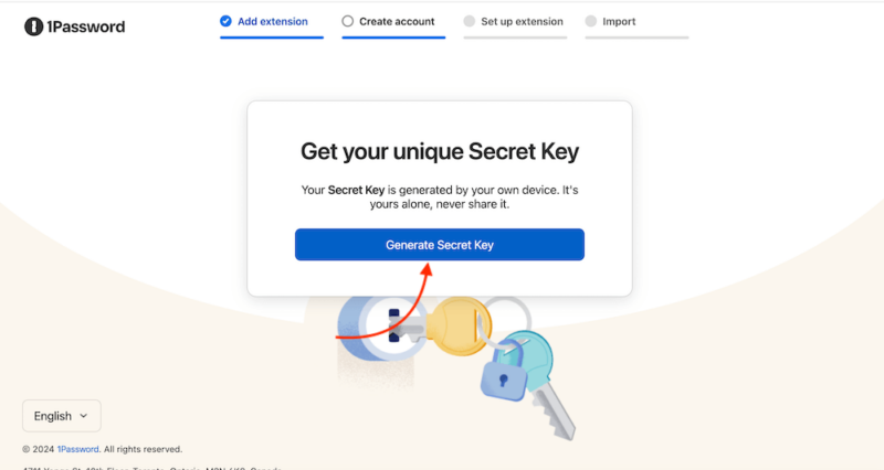 1password secret key prompt