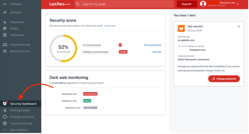 lastpass security dashboard