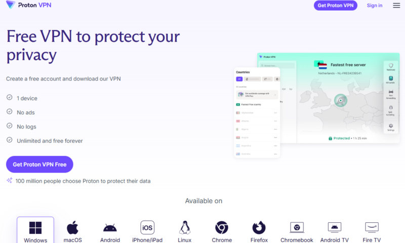proton vpn free website