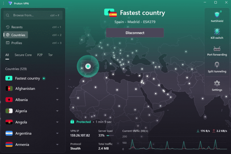 proton vpn server map