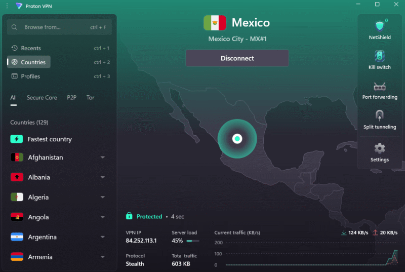 proton vpn mexico server