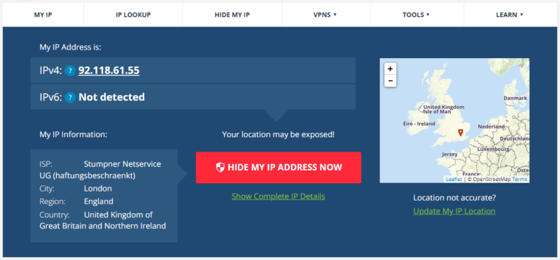 nordvpn providing a uk ip address