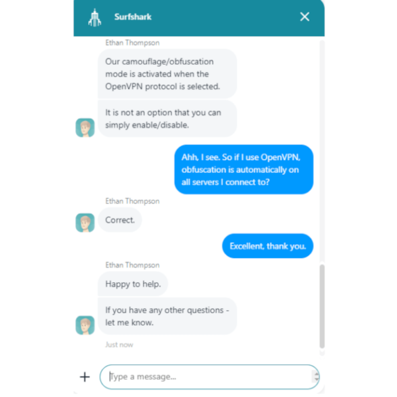 surfshark review live chat agent