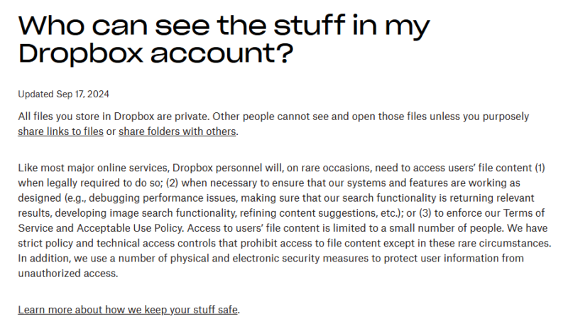 Dropbox privacy policy
