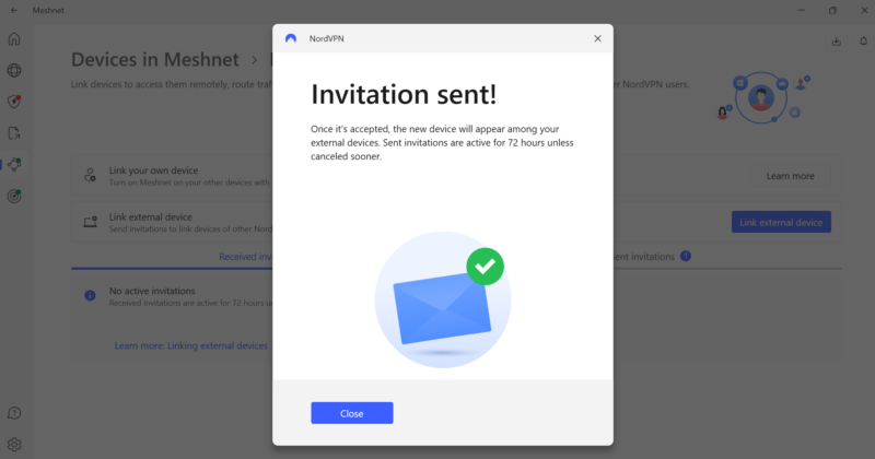meshnet invitation sent