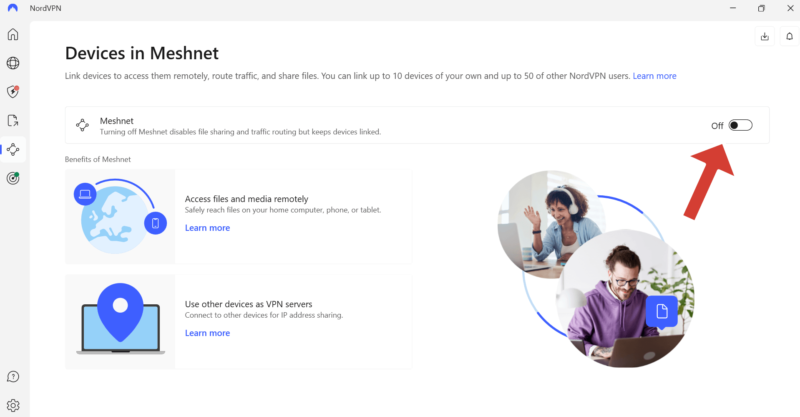 turn on meshnet