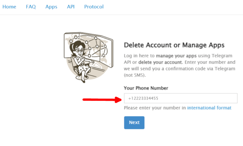 delete telegram deactivation webpage