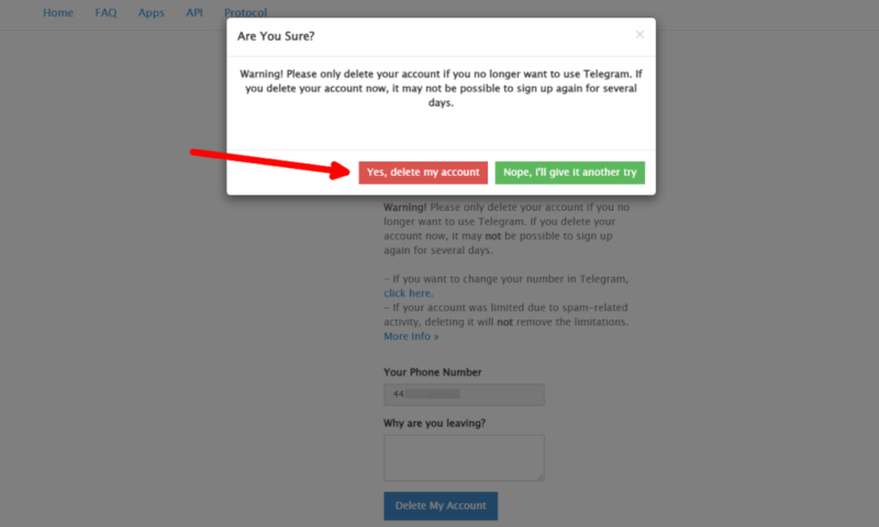 delete telegram delete account
