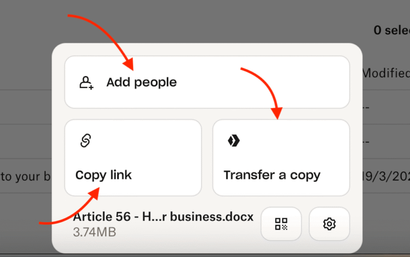 Dropbox add recipient