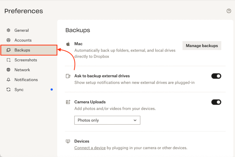 Dropbox backups