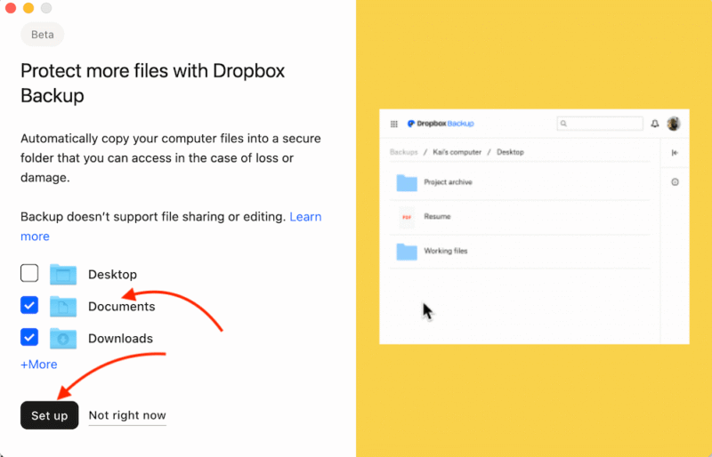 Dropbox choose folders